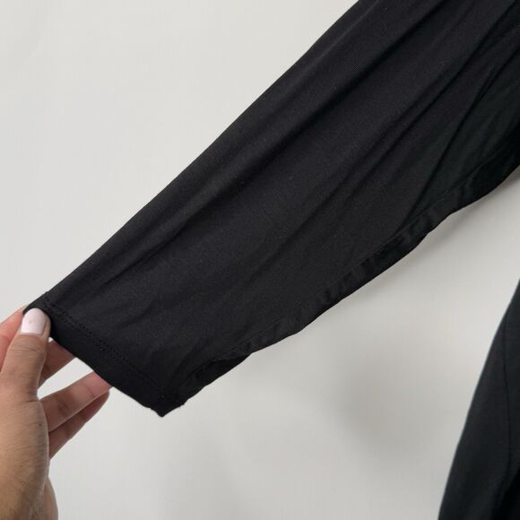 Talbots Top SZ 1X Black Lightweight Jersey Ruffle Panel Front 3/4 Sleeve Stretch - Picture 4 of 10